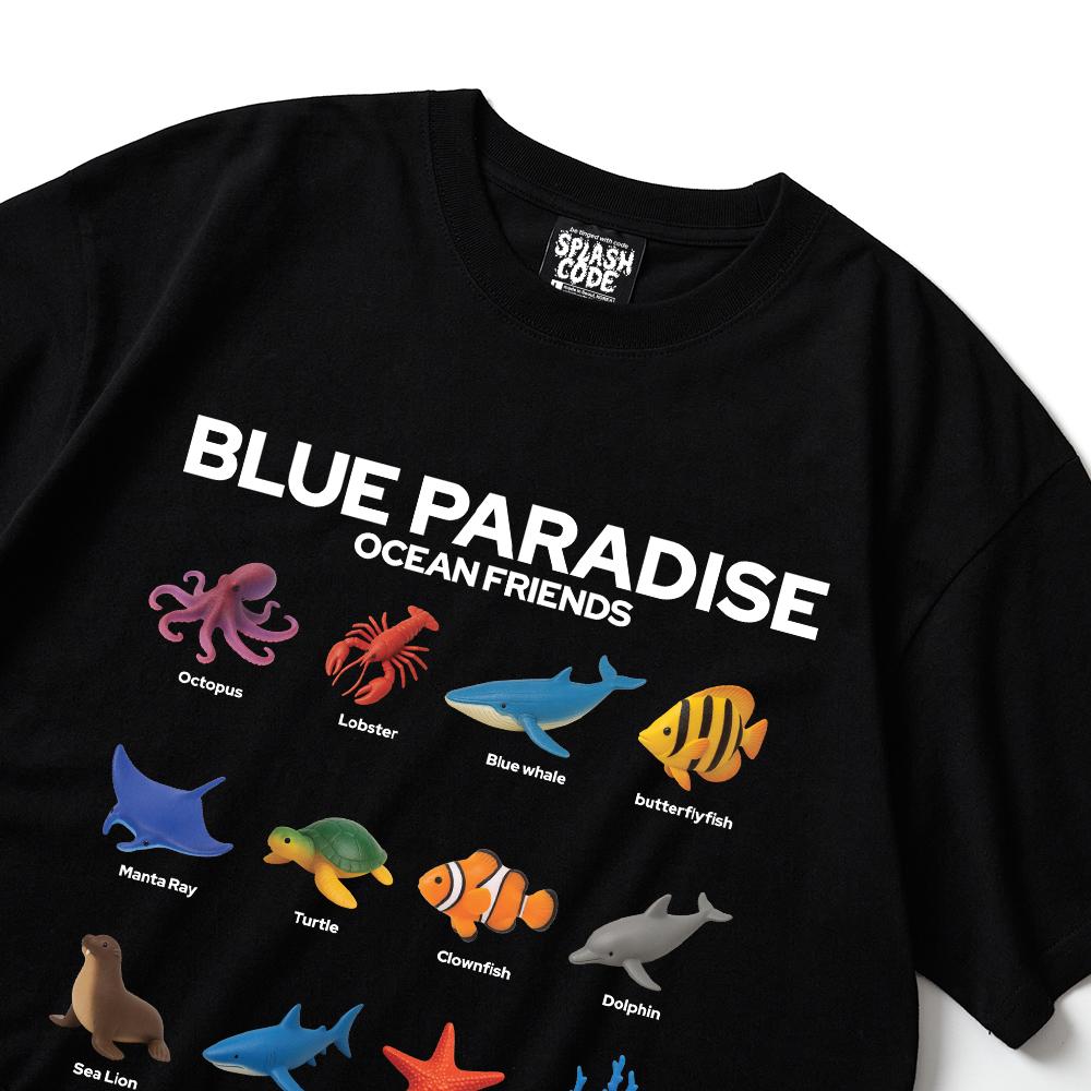 Seupeullaesikodeu Short Sleeve T-Shirt Black - Blue Paradise