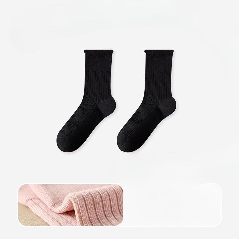 

Женские осенне-зимние носки с флисом, утолщенными петлями, теплые хлопковые носки, кружевные носки до середины икры, махровое дно, влагоотводящие длинные носки 1 pair чёрный