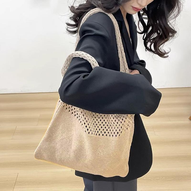 Women Large Capacity Shopper Totes Ladies Beach Travel Bag Vintage Hollow Woven Underarm Shoulder Bag