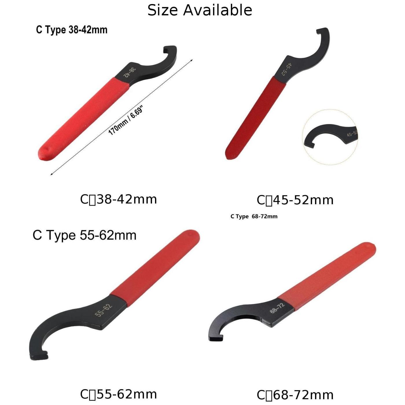 

45-48HRC C Hook Spanner Wrench Spanner Collet Chuck Half Moon Wrench For 38-72mm Round Nut With Red Non-slip Handle 38-42mm