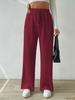2024 Women's Textured Knit Wide-Leg Pants - Elastic High Waist, Tie Waist, Solid Color, Casual Loose Fit