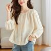 Sweet Temperament Jacquard Round Neck Shirt for Women In Women's Spring New Casual Loose Slimming Shirt for Women