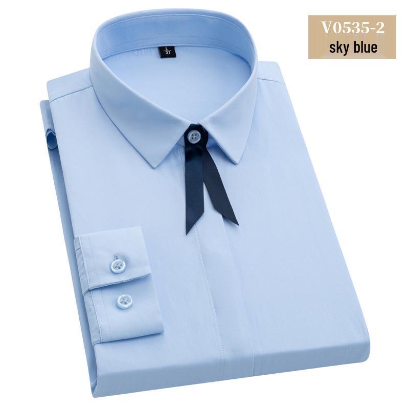 "2025 Women's Slim Fit Long Sleeve Professional Shirt - Solid Color, Micro-Stretch for Spring & Autumn"