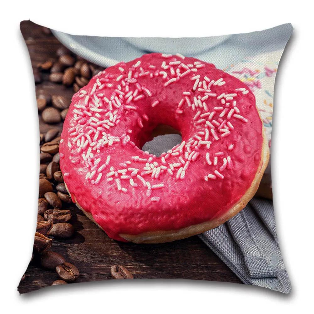 Food Donuts Printed Cushion Cover Decorative Home Sofa Cotton Linen Pillow Cover Chair Car Pillowcase 45X45Cm Fundas De Cojin