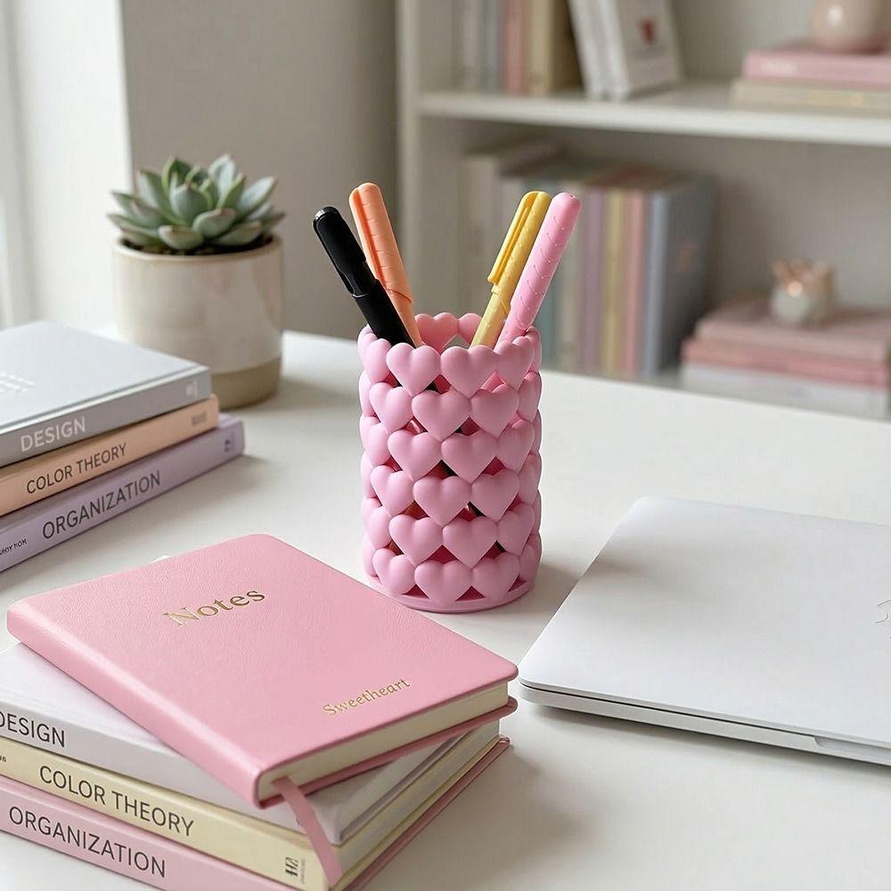 Cute 3D Printed Pencil Cup Hollow Desktop Storage Box Novelty Heart-shaped Pen Holder  Vanity Table