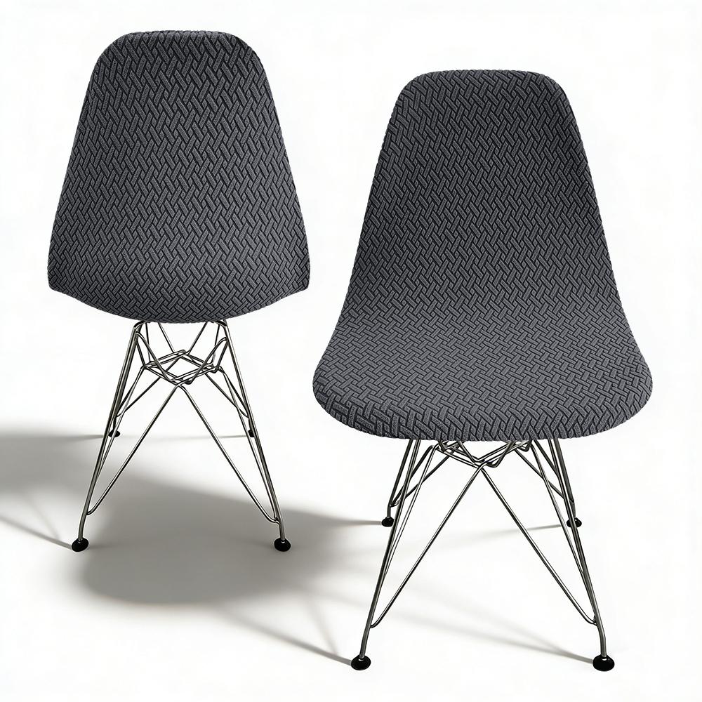 

2PC Jacquard Curved Dining Room Chair Covers Knitted Curved Back Chair Cover Shell Chairs Cover Furniture Protector Hotel Home 2PC