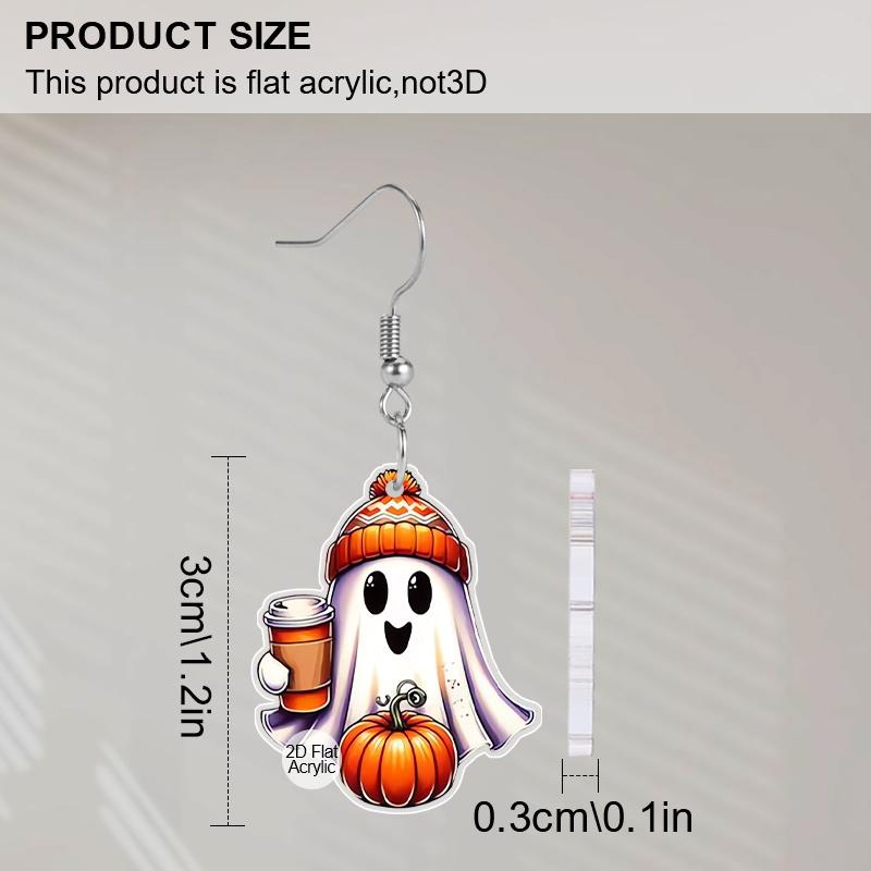 2D Flat Halloween Earrings Pumpkin Ghost Pattern Acrylic Dangle Earrings Women Girls Jewelry Gift