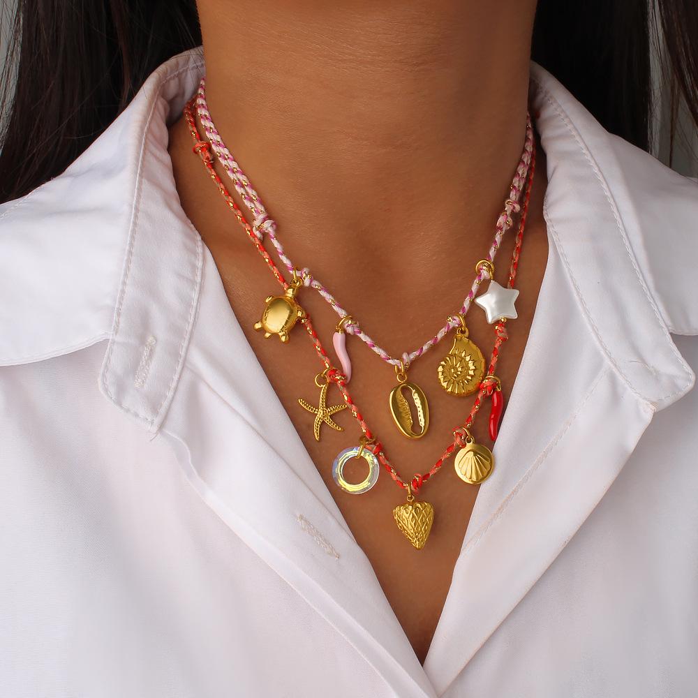 Trendy Knotted Rope DIY Multi-Pendant Necklace: Titanium Steel 18K Gold Adjustable Braided Luxury Clavicle Chain