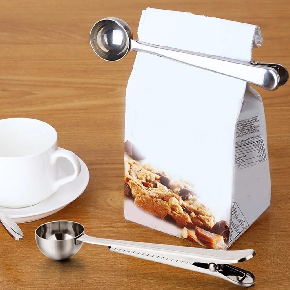 Food Grade Stainless Steel Coffee Scoop Rustproof 2 in 1 Sealing Spoon Ground Coffee