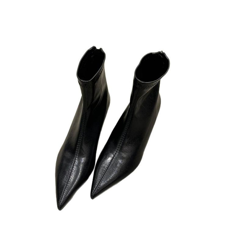 2025 Autumn New Pointed Elastic Soft Leather Thick Heel Short Boots Low Heel and Ankle Boots Fashion Boots Socks Boots Women's Shoes