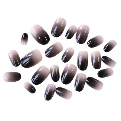 24Pcs Press On Nails Black Gradient Color Short Oval Fake Nails Acrylic Press On Nails for Women Fashion Nail Art