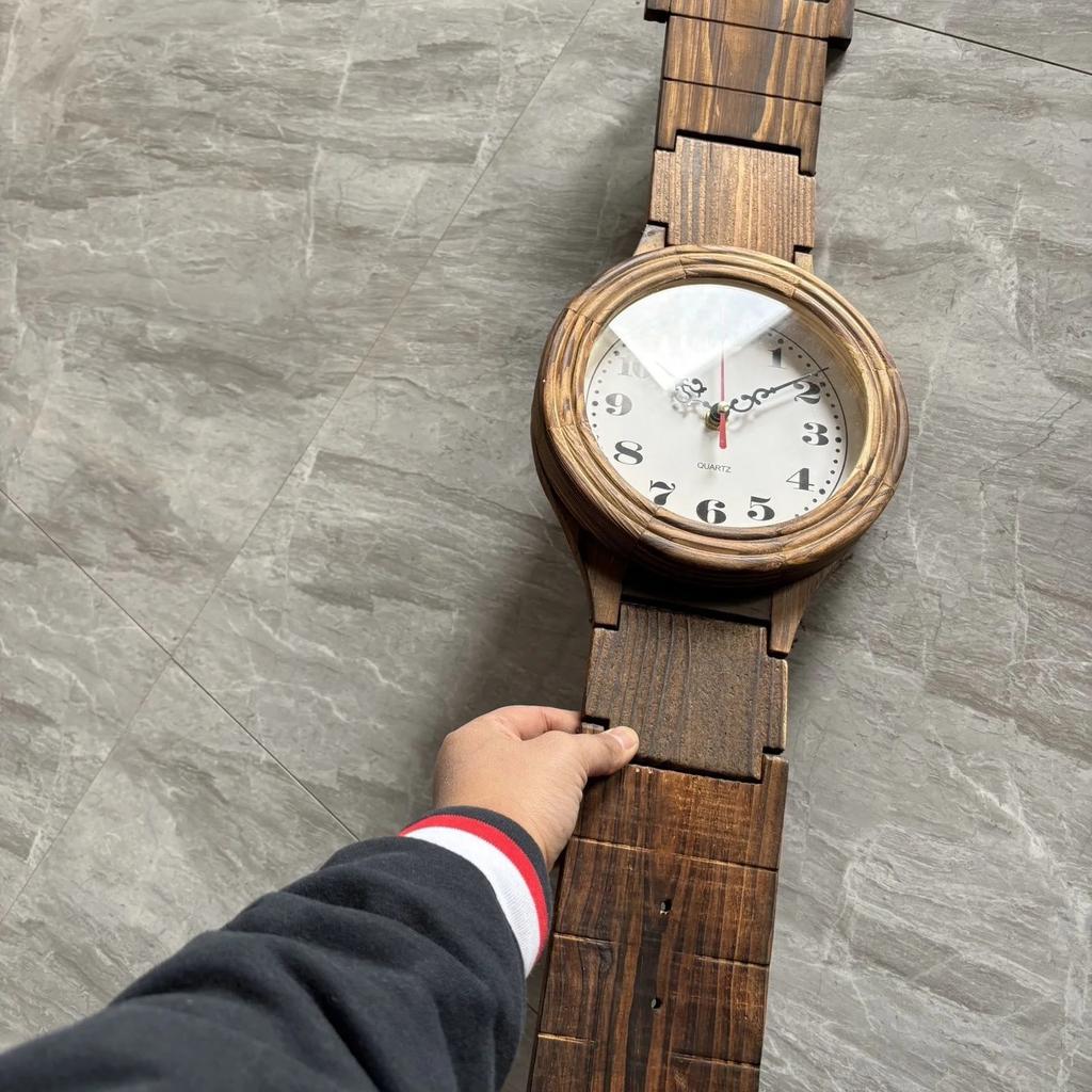Solid Wood Foldable Wall Clock Silent Vintage Living Room Office Hanging Clock Creative Home Decoration Rustic Wall Art Gift