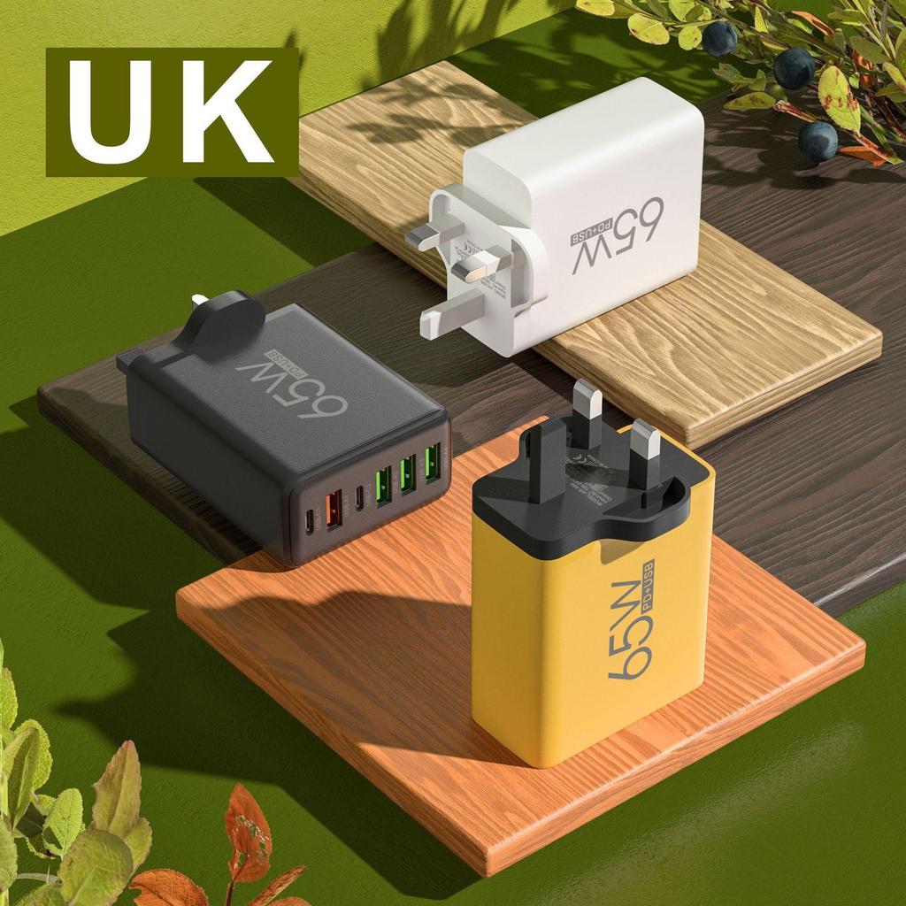 65W Multi-Port Fast Charger with 4 USB & Dual PD for Apple, Huawei, and Android Phones.