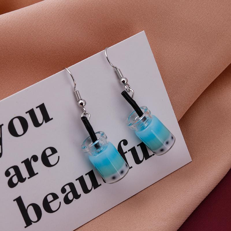 Fashion Resin 3D Drink Cup Drop Earrings for Women Girl Beer Milk Tea Ice Cream Dangle Earrings Jewelry Gift