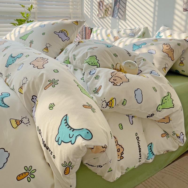 Small Fresh Washed Cotton Four-piece Set, Bedding Quilt Cover, Dormitory Single Bed Three-piece Set