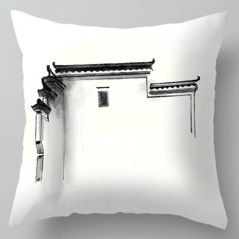 Wooden Chair Back Pillow, Tatami Bedside Pillow, Office Nap Pillow, Chinese Style Landscape Painting Pillowcase