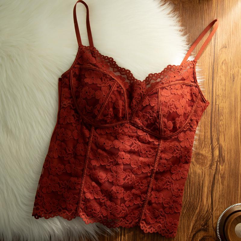 

Women s Warm Lace Brushed Vest 2025 with Integrated Pads: Bra-Free Winter Base Layer One Size червоний