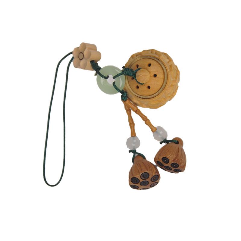 Green Sandalwood Lotus Pod Carved Keychain Pendant - Unscrewable Charm for Phones & Bags