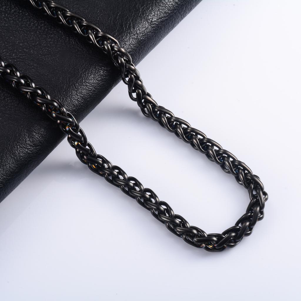 Stainless Steel Long Necklace Link Wheat Chain for Men Women Black Plated Choker On the Neck Collar DIY Jewelry Accessories