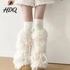 Christmas Party Women Winter Leg Warmers Fuzzy with Bows Faux Fur Cosplay Accessory for Legs