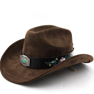Suède etnische stijl Tibetaanse westerse cowboyhoed hoge hoed herfst en winter heren- en damesviltmuts blauwe turkooizen riem jazzhoed