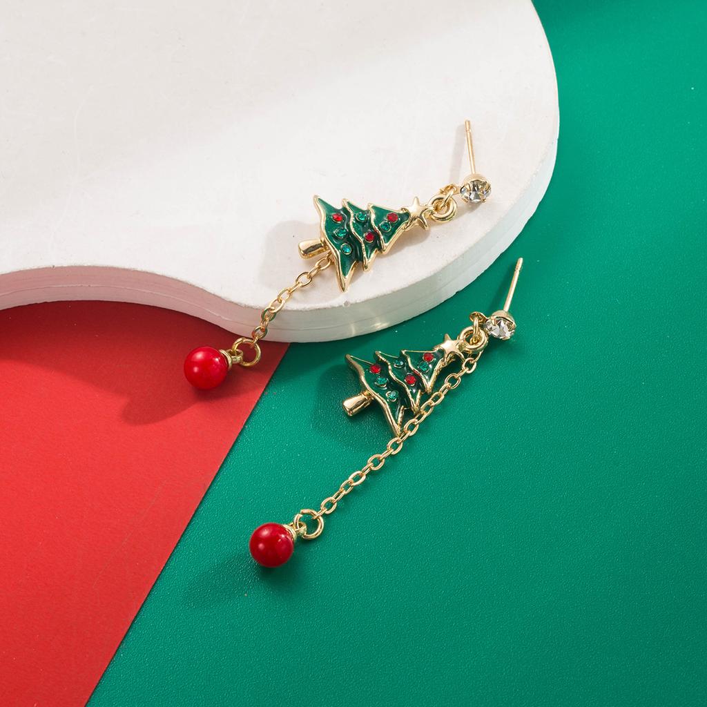 Christmas Series Alloy Oil Drop Christmas Tree Gingerbread Man Earrings for Women Simple Versatile Ear Jewelry