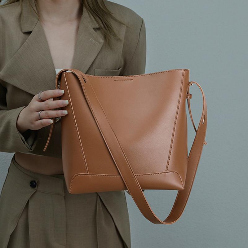 Women's Bucket PU Leather Shoulder Bags Large Capacity Brand Crossbody Bag Solid Color Totes Handbag Designer Ladies Messenger Bag