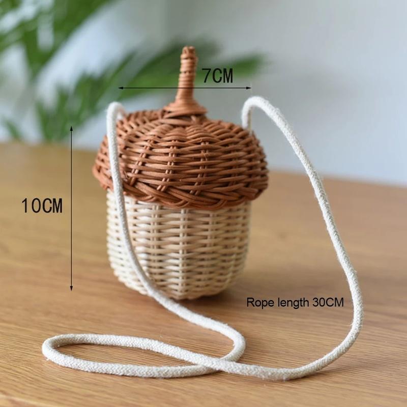 

New Acorn-shaped Storage Basket Hand-woven Round Rattan Bag Bucket Tropical Beach Style Woven Shoulder Bag Po Props