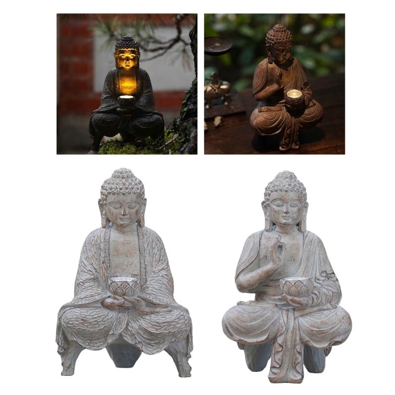 Wetterfeste Harz-Buddhas mit Solarleuchten Solarenergie Buddhas Statue Geeignet für den Innen- und Außenbereich
