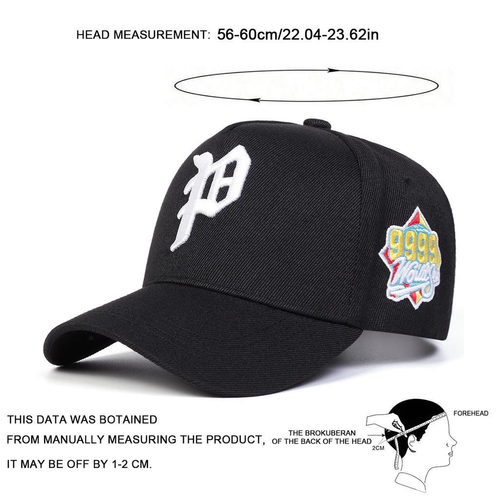 Unisex Gothic P Embroidery Adjustable Personality Baseball Hat Street Hip-hop Caps Spring Autumn Outdoor Leisure Hats Travel Accessories for Women Men