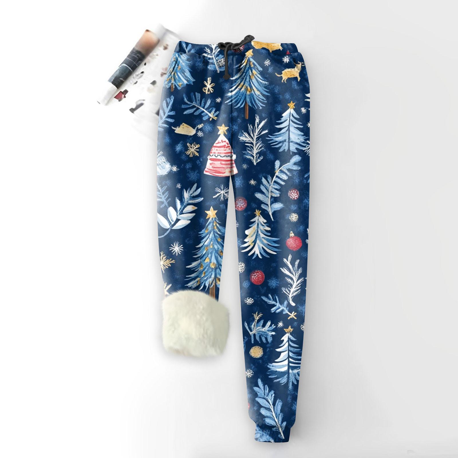 Женские модные рождественские спортивные свободные утолщенные теплые флисовые брюки с принтом XXL