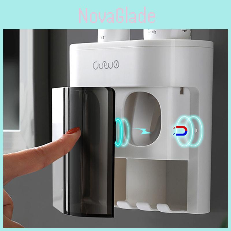 Wall Mounted Toothpaste And Toothbrush Holder With Magnetic Closing Function For Household Bathroom Storage