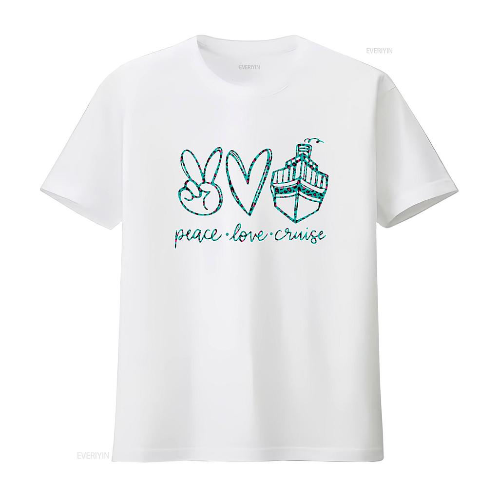 Peace Love Cruise T Shirt Cute for vintage Washed Casual Unisex Breathable Versatile graphic Stretched Top For Everyday Wear