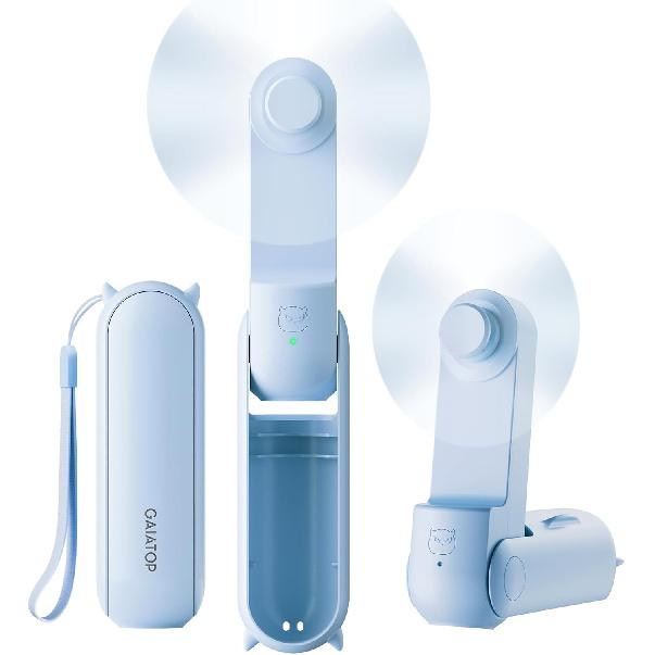 GAIATOP Portable Handheld Fan, 3 IN 1 Mini Foldable Travel Fans [17H Max Cooling Time] with Power Bank, Pocket Design USB Rechargeable for Travel