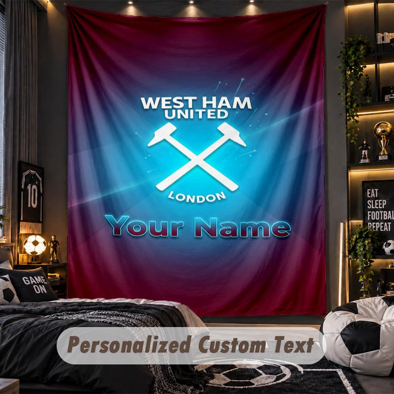 TapestryWest Ham United FC Custom Name Text Personalized Wall Hanging Tapestry Home Wall Decor