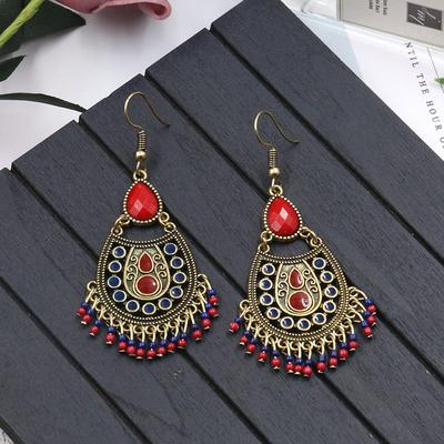 GemChic Women's New Vintage Colorful Water Drop Rice Beads Tassel Fringe Earrings Ethnic Fashion Hook Earrings Birthday Christmas Jewelry Gift
