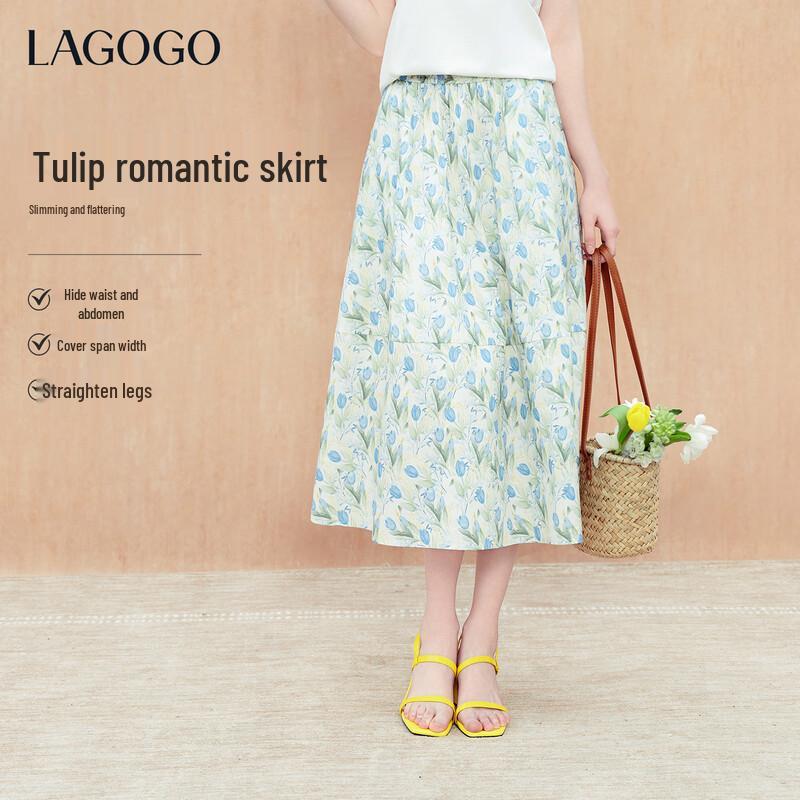LAGOGO Women s Mist Blue Tulip Floral Print Half Skirt S