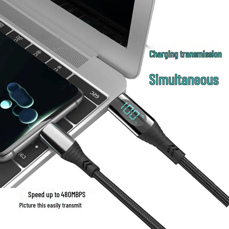 240W Fast Charge Type-C Data Cable: Intelligent Display, 100W Charging, Compatible with Mobile Phones, Braided Design, Apple 27W Ready.