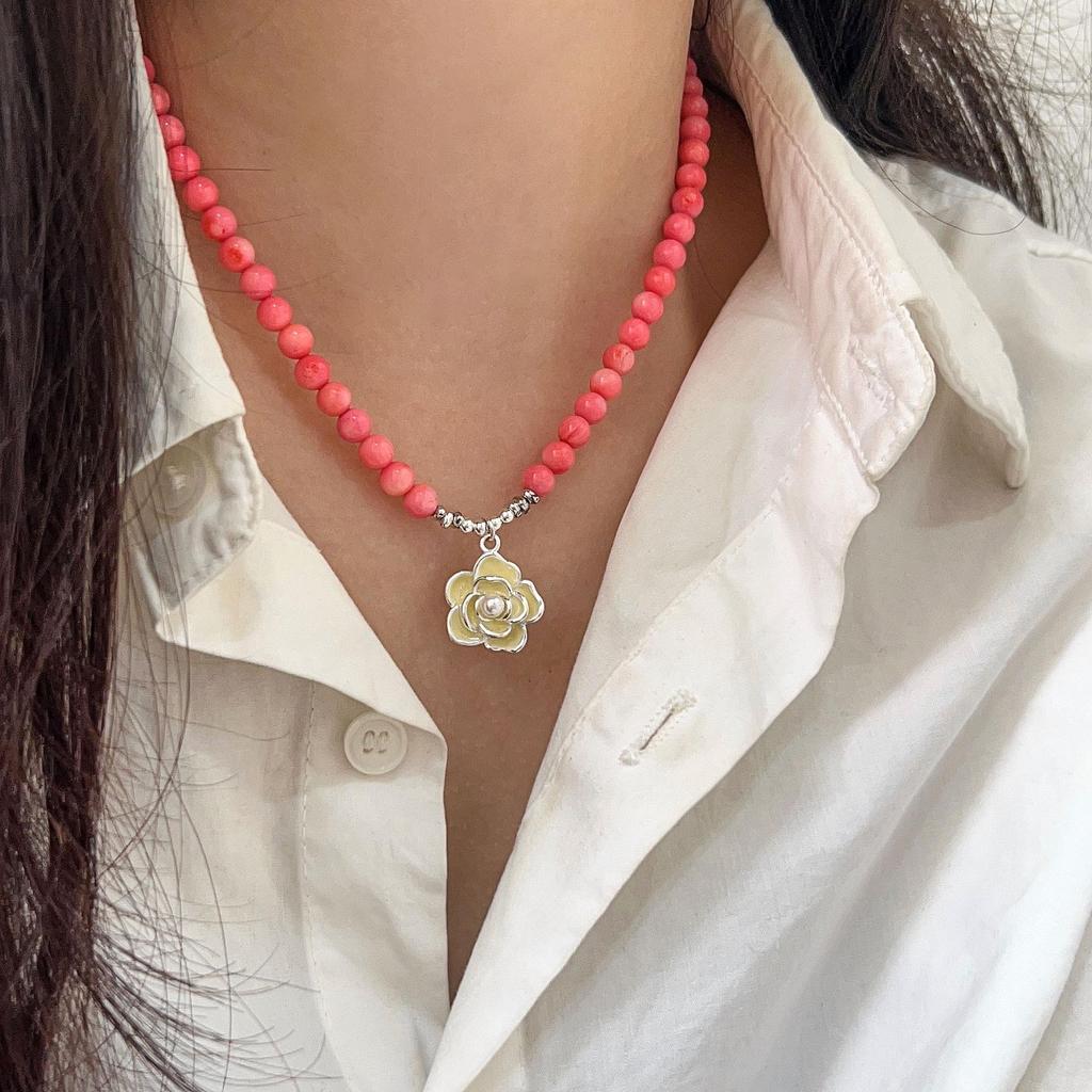 Yinruitai S925 Sterlingové stříbro Korálová růže Náhrdelník - 2024 Dámský všestranný řetízek na klíční kost