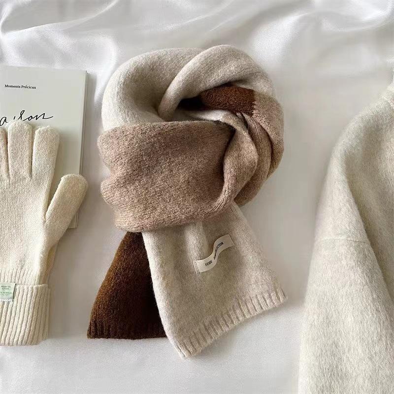 

Корейский стиль зимний теплый шерстяной шарф для женщин дизайн полосатый эластичный вязаный шарф женский бандана толстый шейный платок шаль