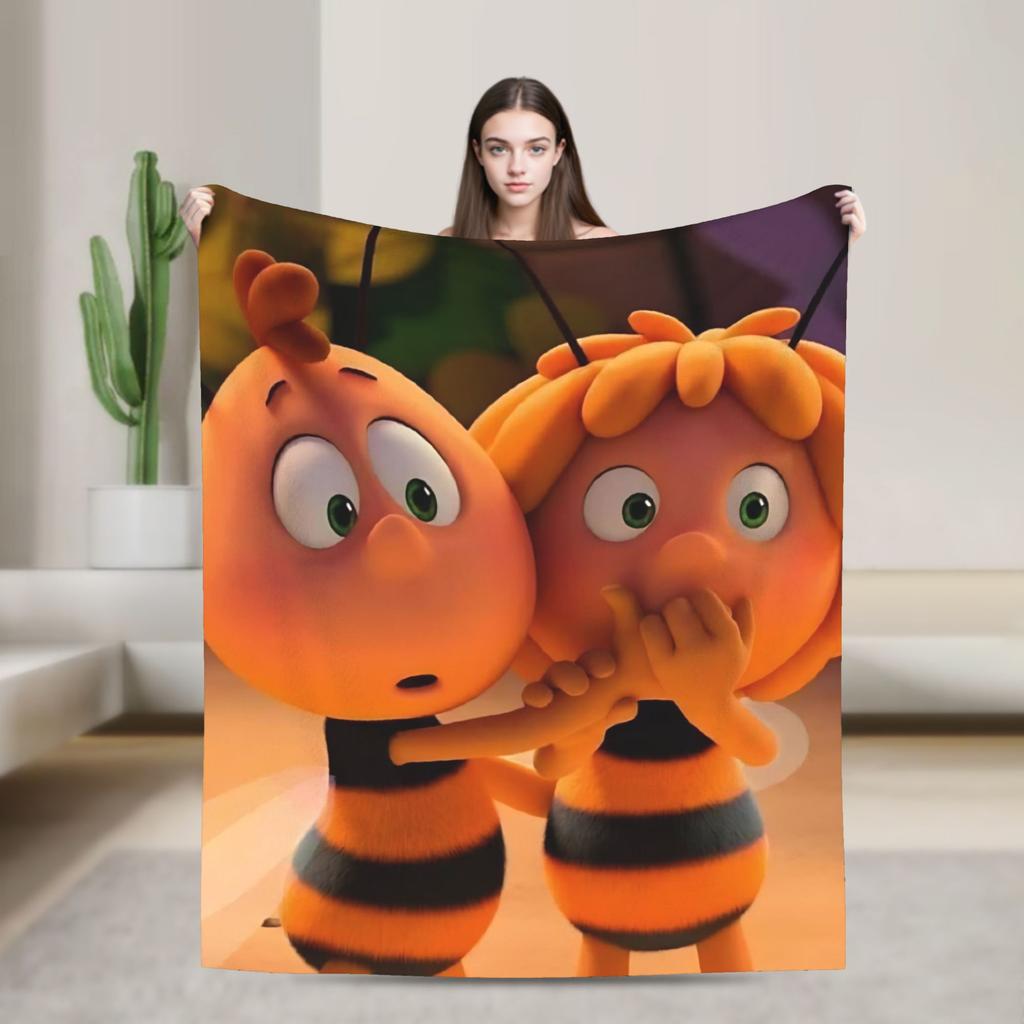 Maya The Bee With Flowers Cartoon Throw Blanket for Couch  Fuzzy Soft Plush Blanket 50x60 Inches Multiple Sizes Bedspreads