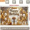 2D Gold Happy Birthday Backdrop, White Gold Balloon Gift Box Photography Background for Party