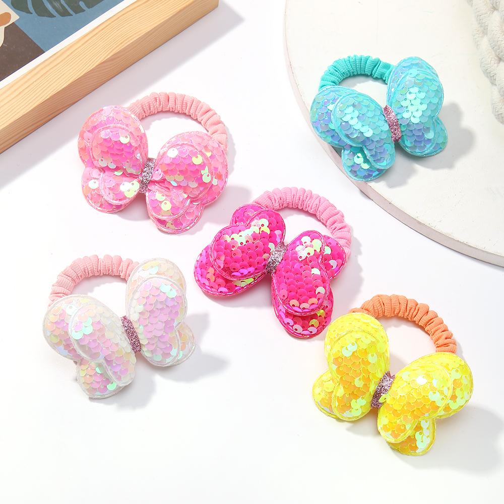 1PC New Cute Sequin Butterfly Girls Kids Ponytail Elastic Hair Bands Children Hair Ties Princess Hair Accessories Baby Headwear