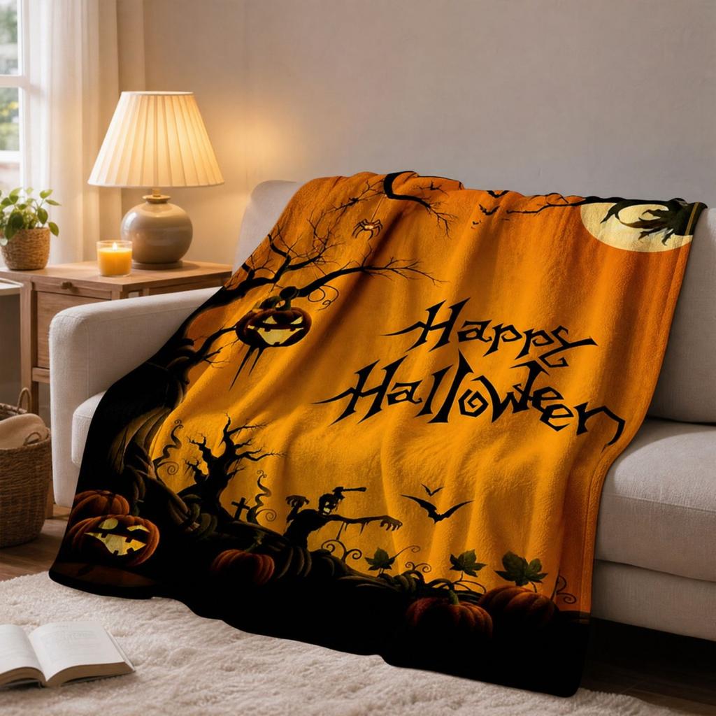 Halloween Flannel Throw Blanket Scary Cozy Soft for Couch, Sofa, Bed