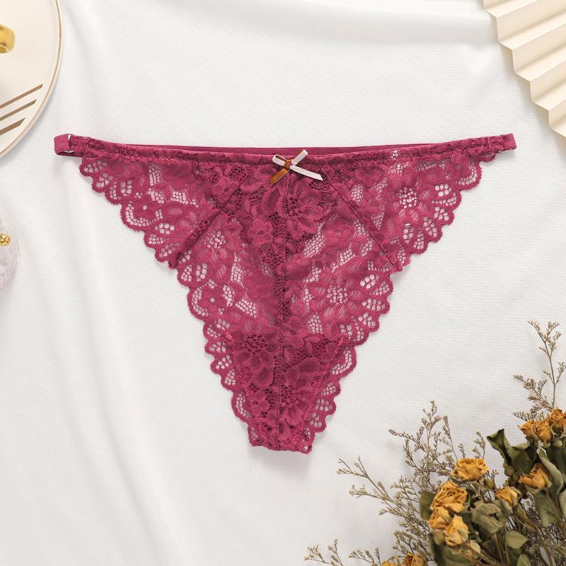 Sexy Lace Briefs Thong Women's Bow Tie with Hollowed Out Breathable Pattern T-panties Seamless Sports Yoga Underwear Panties