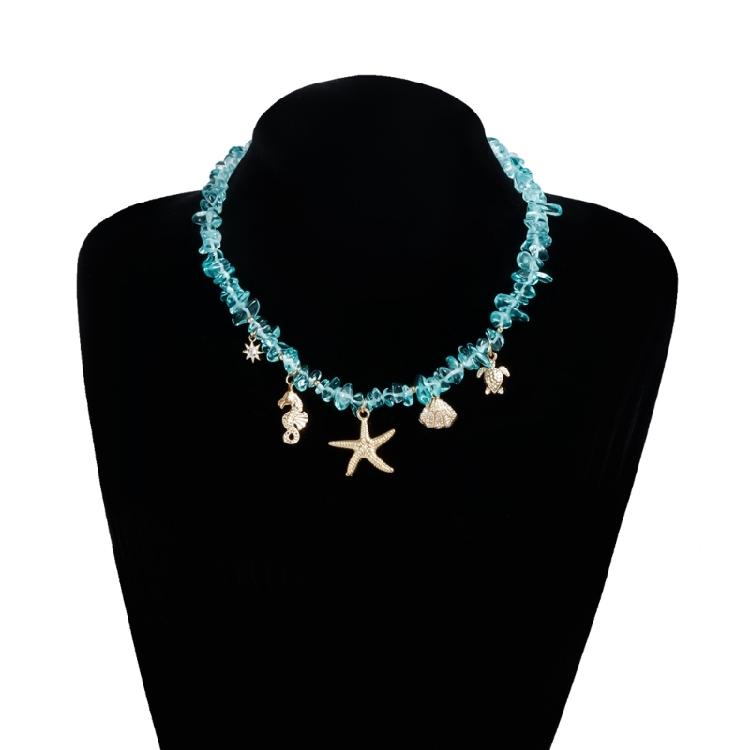 Multi Textured Starfish Pendant Necklace Combining Crystal And Pearls Charm For Layering Look Girls Clavicle Chain