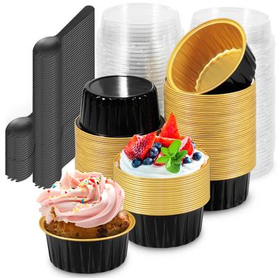 100/50Pcs Cupcake Cups Aluminium Foil Baking Cup 125ml/5oz Mini Cake Cup for Party Pudding Dessert Cups Cream Cups Containers