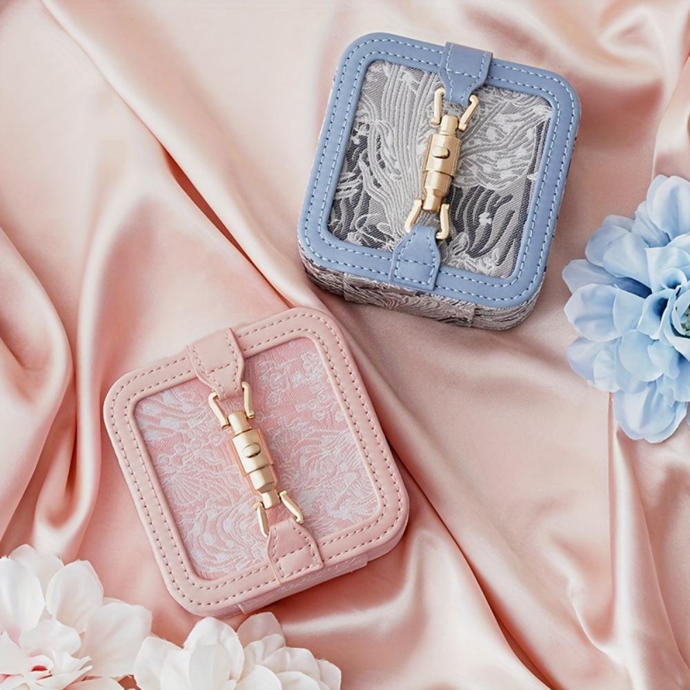 Vintage Jacquard Jewelry Box New Woven Pattern Jewelry Storage Box PU Leather Finishing Box Travel Portable Jewelry Box Decorative Jewelry Box