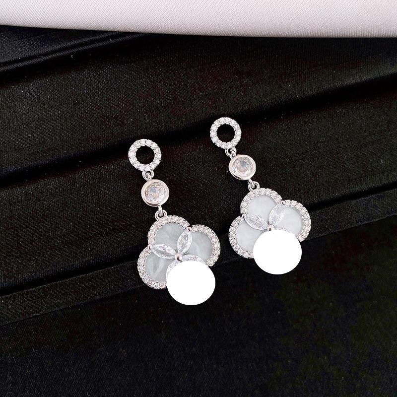 Silver Needle Multi-layer Letter Twill Zircon Pearl Earrings Medieval Vintage Light Luxury Stud Earrings Versatile Earrings