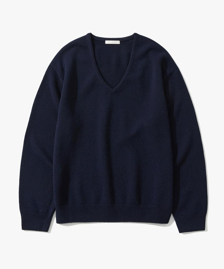 SUARE WOMEN 100% Merino Wool V-Neck Knit Navy
